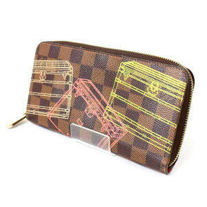 Louis Vuitton Zippy Wallet Damier Ebene Brown Leather Trunk Paint